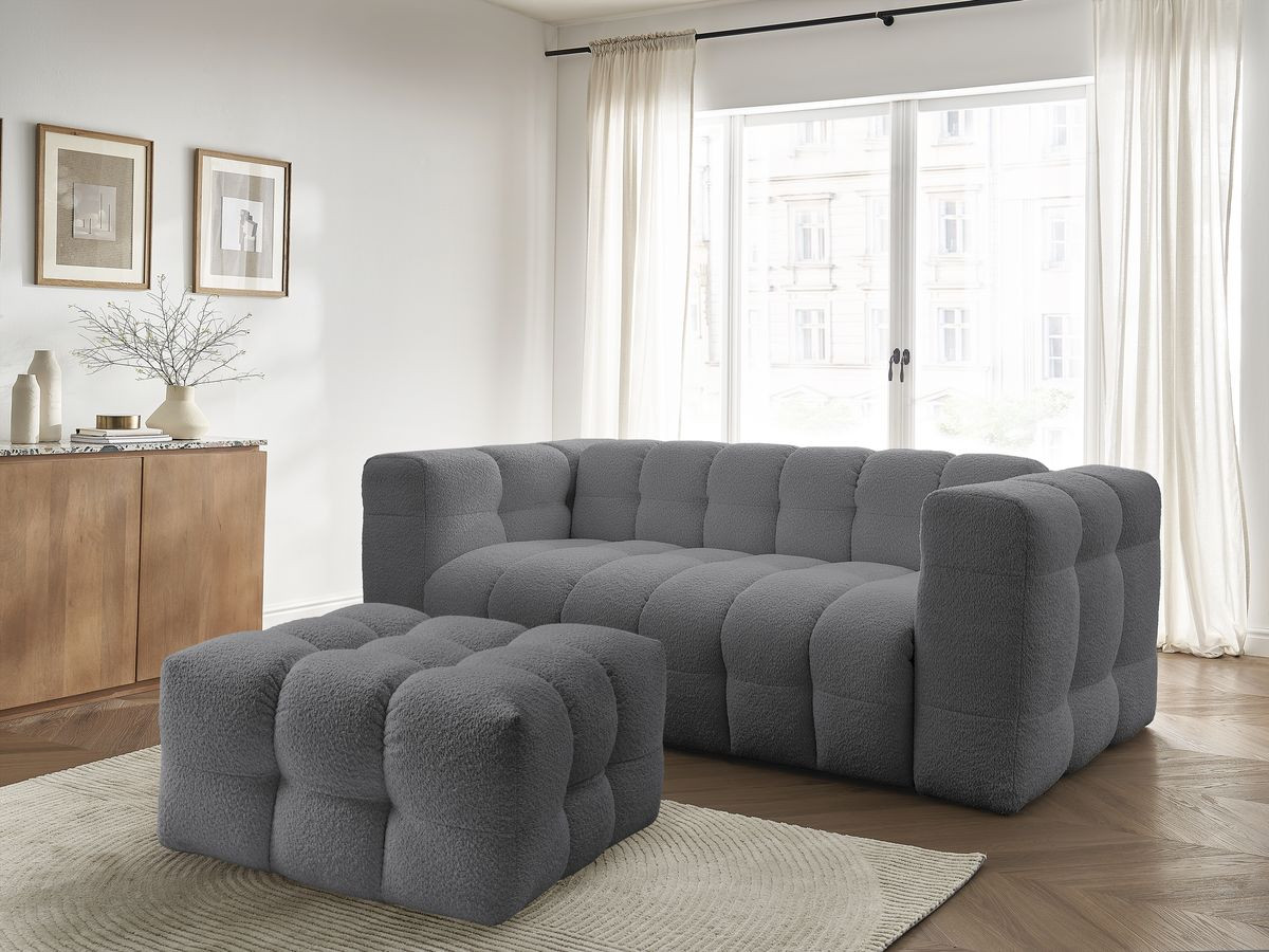 Bobochic Cloud Schlafsofa 3-Sitzer mit Pouf Bouclé-Stoff Dunkelgrau