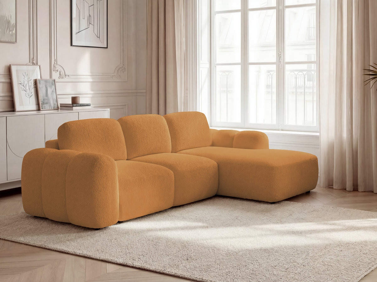 Bobochic Montaigne Ecksofa mit Schlaffunktion und Bettkasten 276 × 164 cm Bouclé-Stoff Gelb Ecke rechts