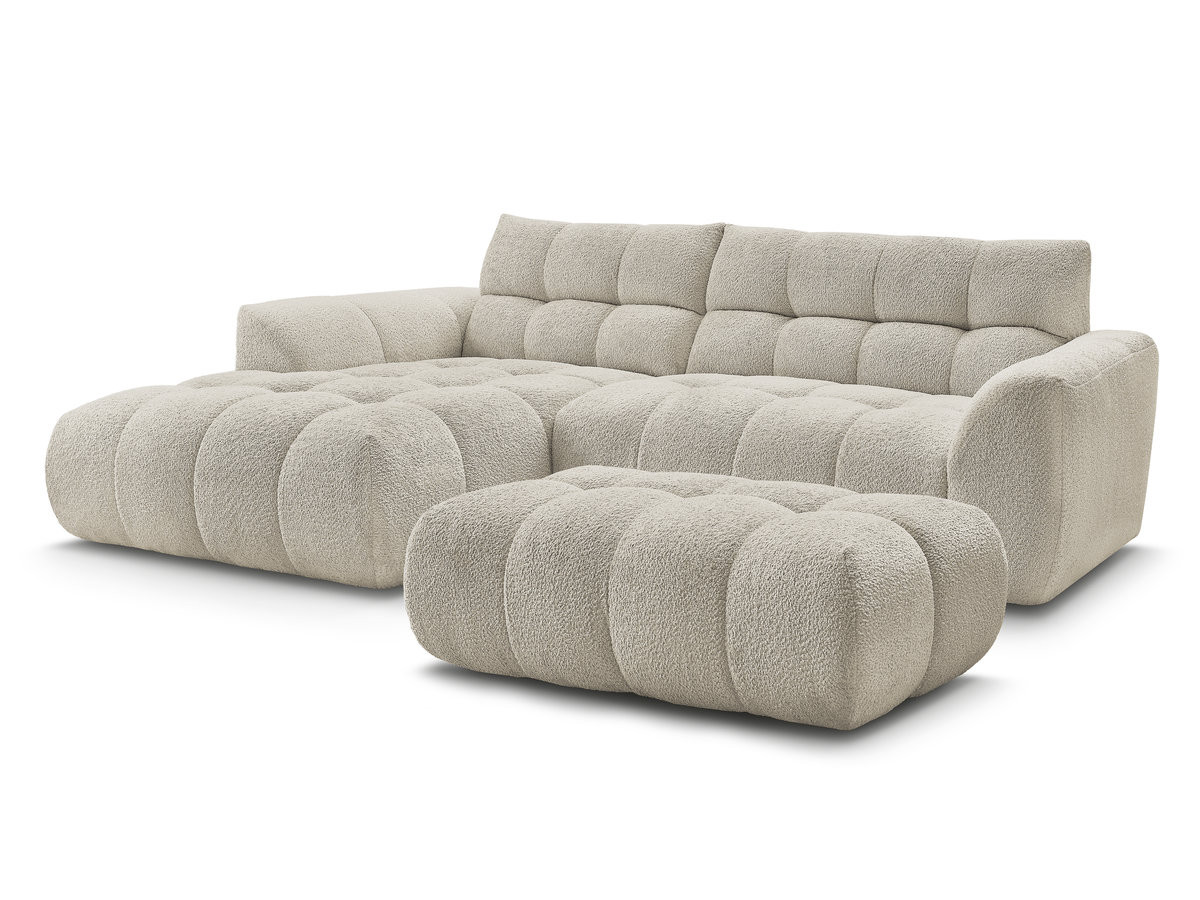 Bobochic Jaya Ecksofa mit Pouf Chenille Beige Ecke links
