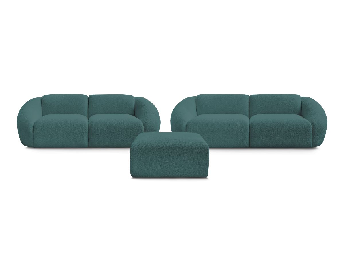 Bobochic Tina Sofa 6-Sitzer mit Pouf Bouclé-Stoff Hellblau