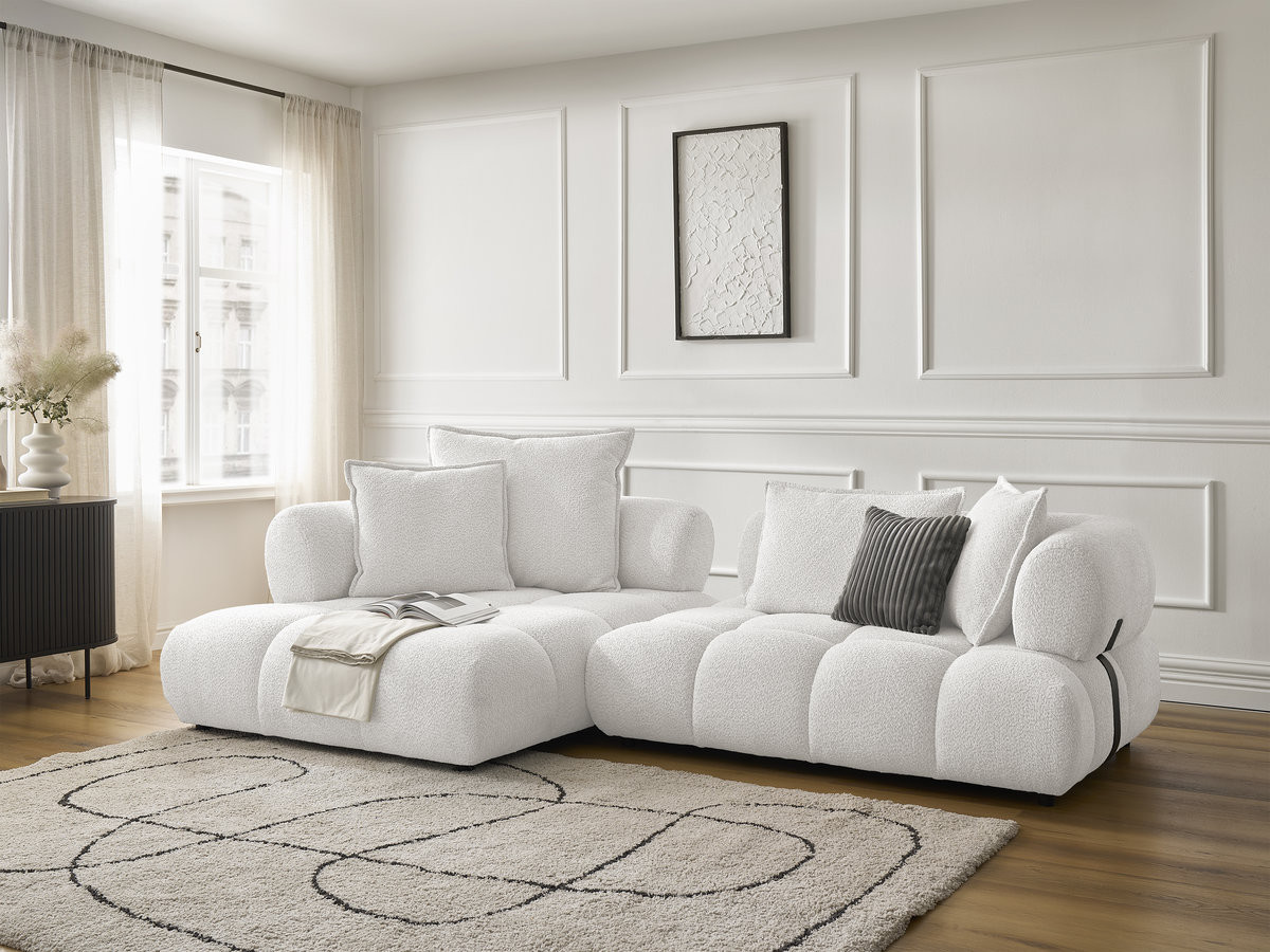 Bobochic Alya Ecksofa Bouclé-Stoff Weiß Ecke links