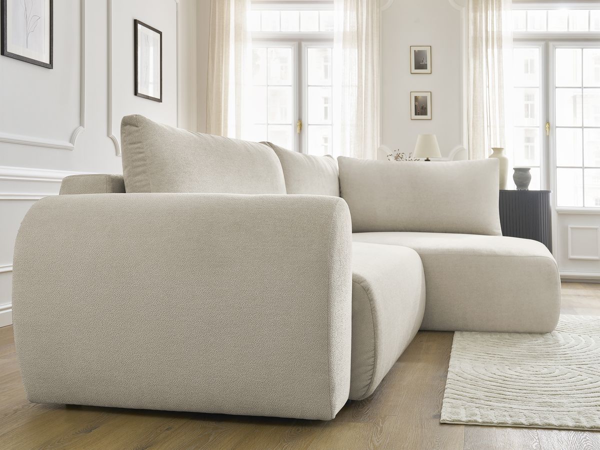 Bobochic Lucien Ecksofa mit Schlaffunktion und Bettkasten 296 × 198 cm Stoff Beige Ecke rechts