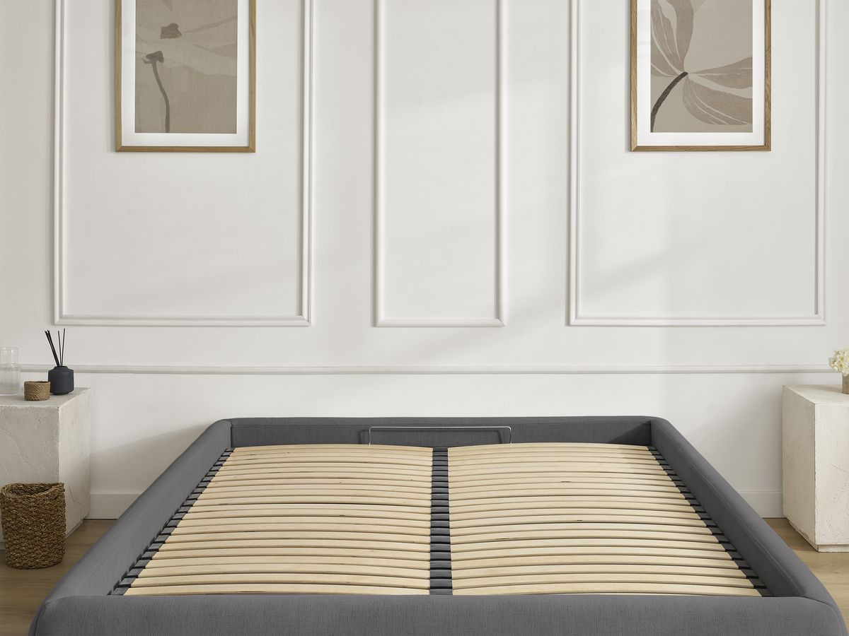 Bobochic Inera Bettgestell mit Bettkasten, ohne Kopfteil Stoff Dunkelgrau, Liegefläche 160 × 200 cm