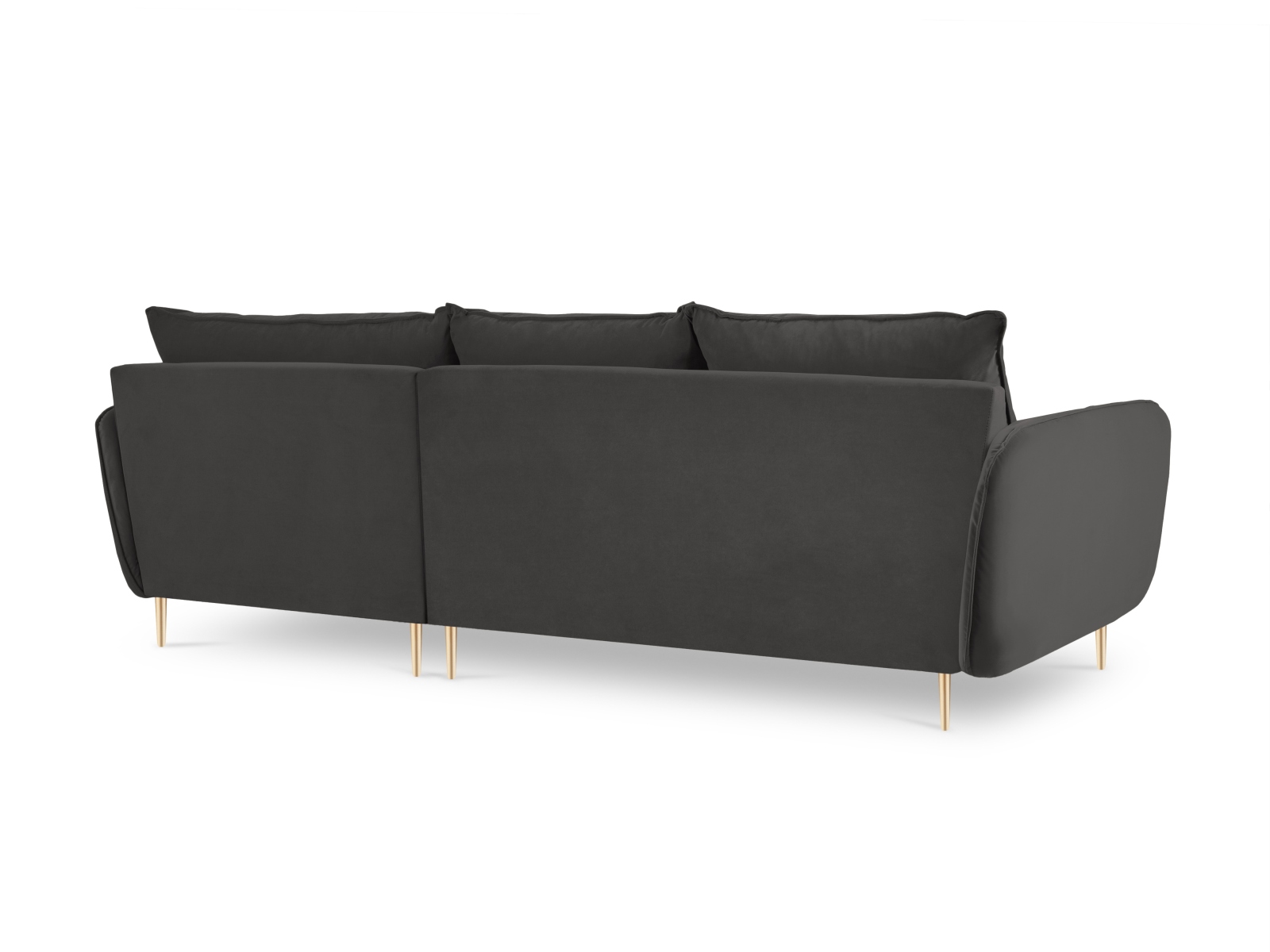 Cosmopolitan Design Ecksofa Vienna 5-Sitzer Samt Bluvel Dunkelgrau Melange Rechts Beine Gold