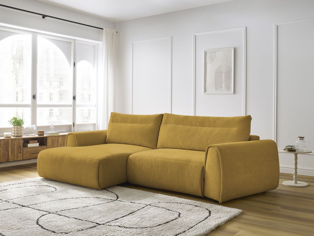 Bobochic Aden Ecksofa 293 × 152 cm Stoff Gelb Ecke links