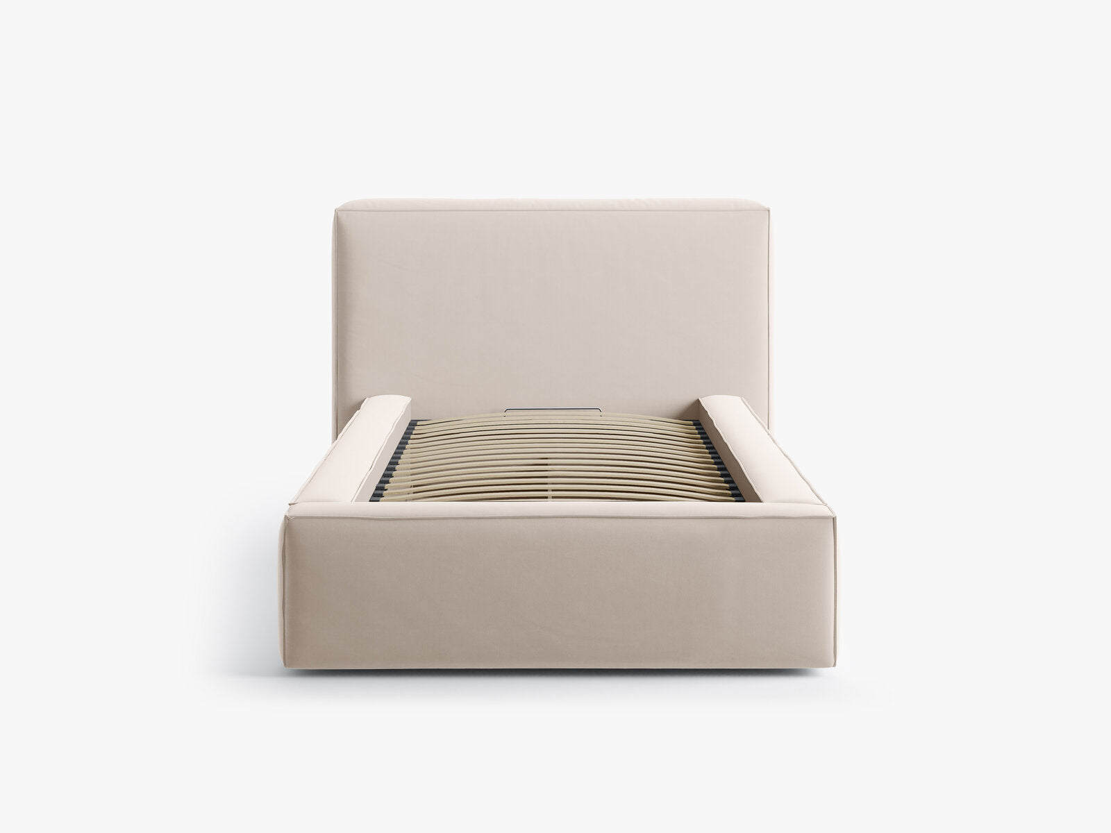 Micadoni Single Polsterbett mit Stauraum Jodie Samt Bluvel Dunkelbeige 90x200