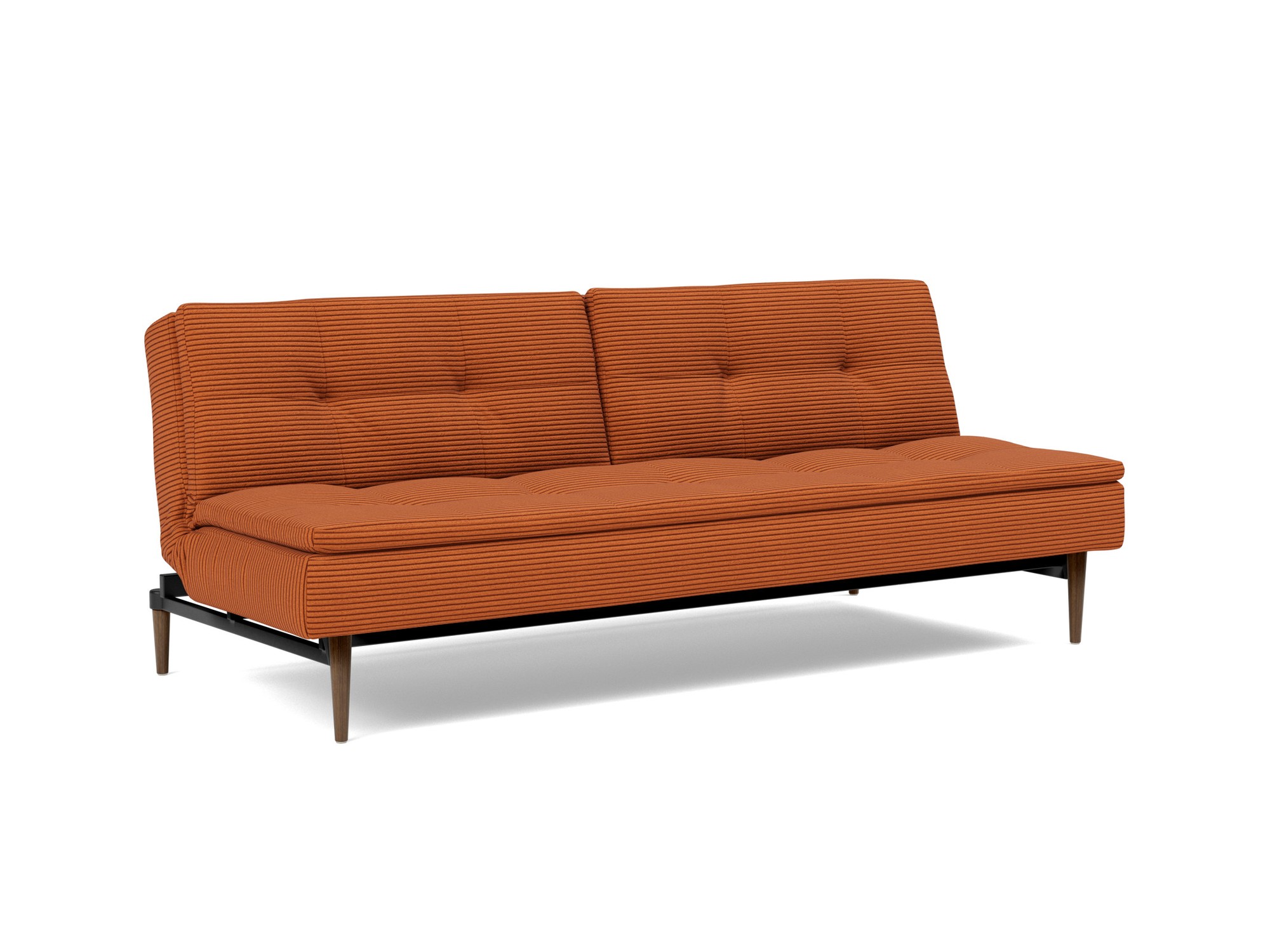 Schlafsofa Dublexo Kord Corduroy 595-Burnt-Orange Beine Styletto Eiche dunkel