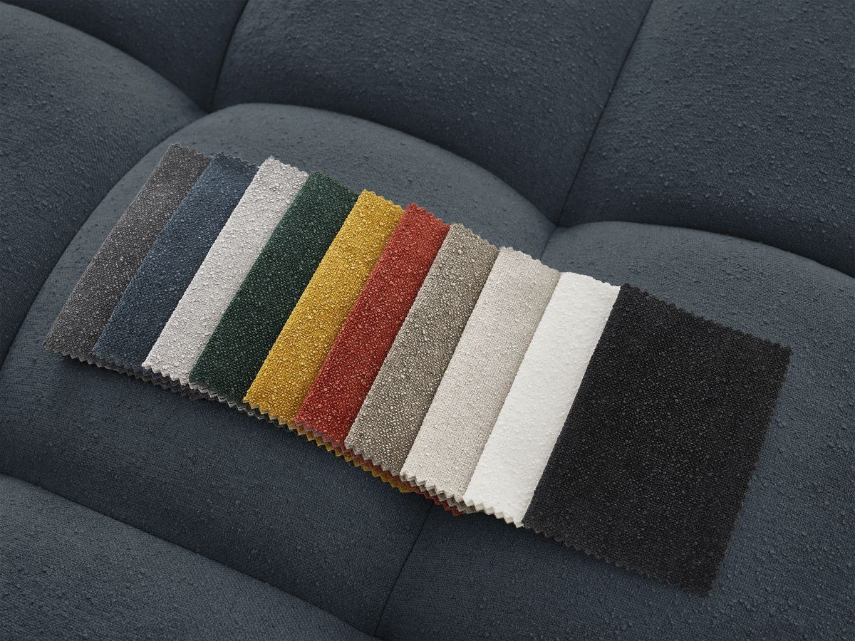 Bobochic Everest Ecksofa mit Schlaffunktion und Pouf, 4 Kissen Strukturstoff Dunkelblau Ecke rechts
