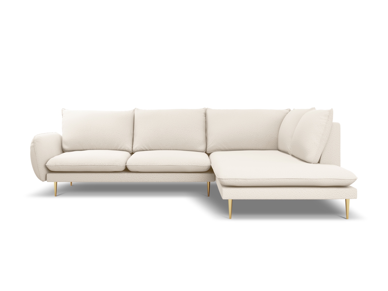 Cosmopolitan Design Ecksofa Vienna 6-Sitzer Boucle Ascot Beige Rechts Beine Gold