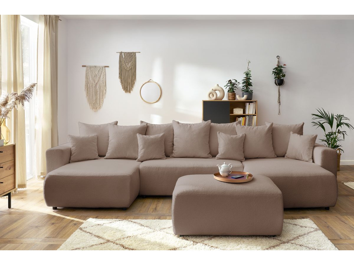 Bobochic Envy Wohnlandschaft mit rechteckigem Pouf Bouclé-Stoff Braun