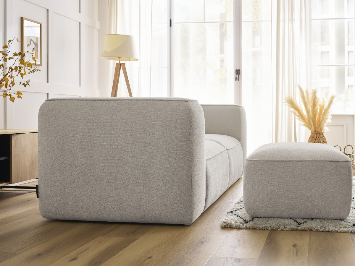 Bobochic Zephyr Sofa 3-Sitzer mit Pouf Strukturstoff Beige