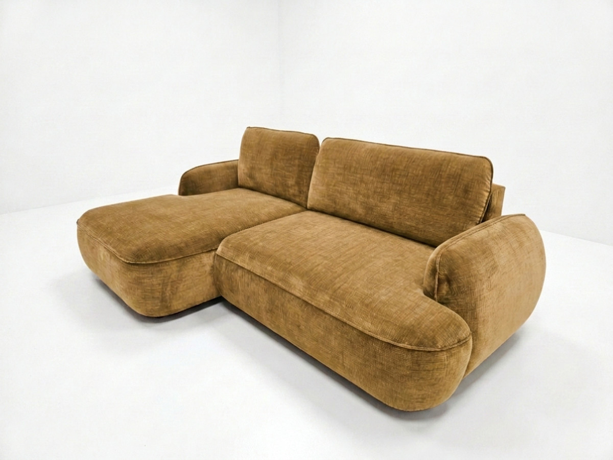 Bobochic Celeste Ecksofa mit Schlaffunktion und Bettkasten Stoff Gelb Ecke links