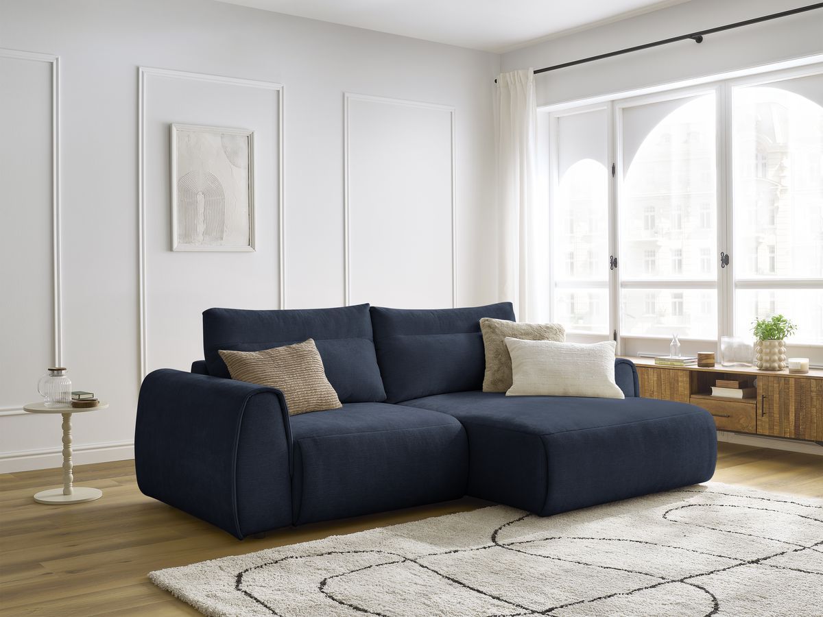 Bobochic Aden Ecksofa 246 × 152 cm Stoff Dunkelblau Ecke rechts