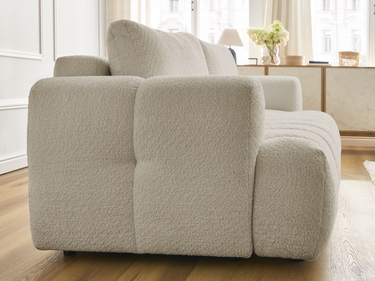 Bobochic Fuji Schlafsofa 3-Sitzer mit Bettkasten Bouclé-Stoff Beige
