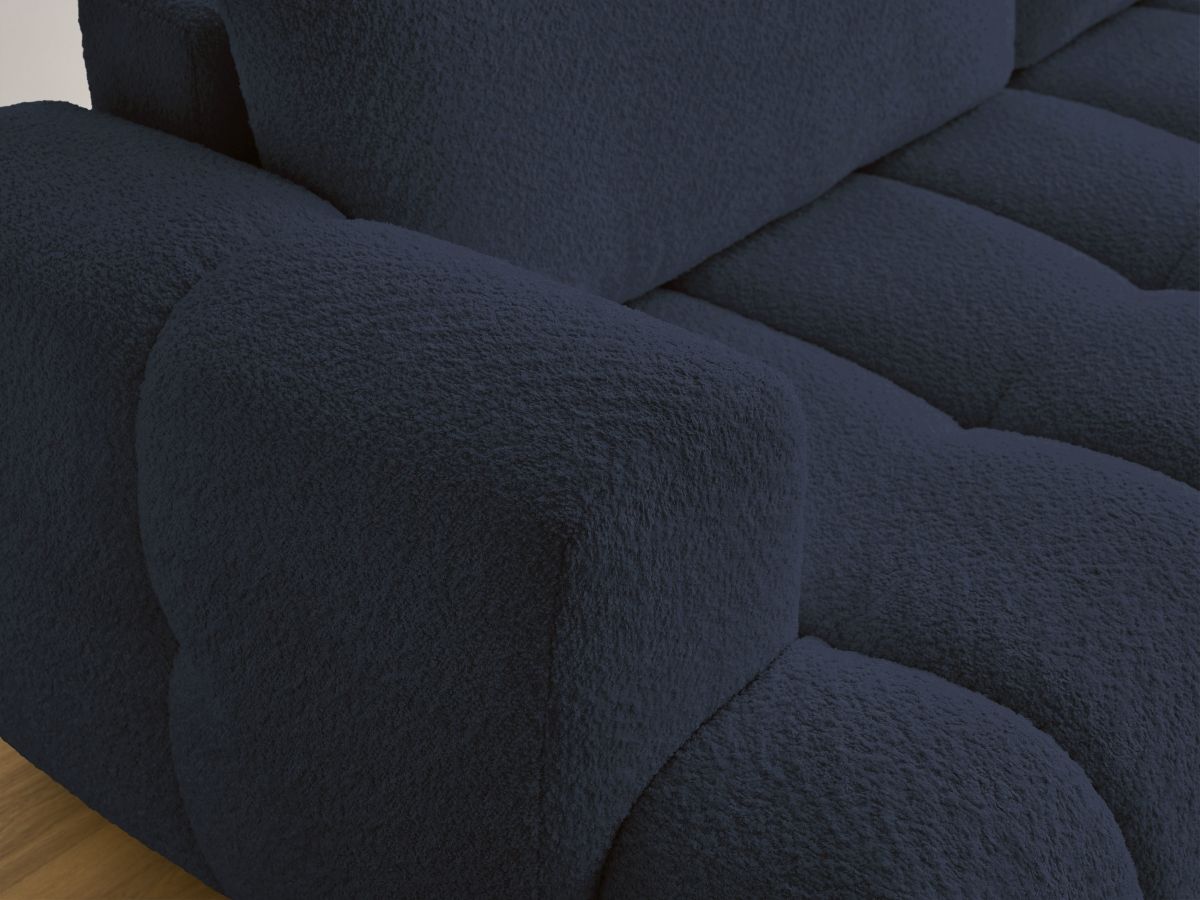 Bobochic Fuji Schlafsofa 3-Sitzer mit Bettkasten und Pouf Bouclé-Stoff Dunkelblau