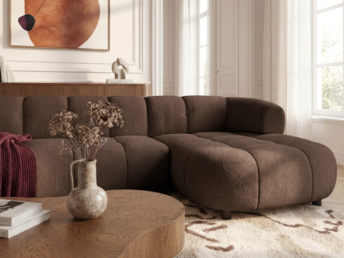 Bobochic Lovely Ecksofa mit Schlaffunktion Stoff Braun Ecke rechts