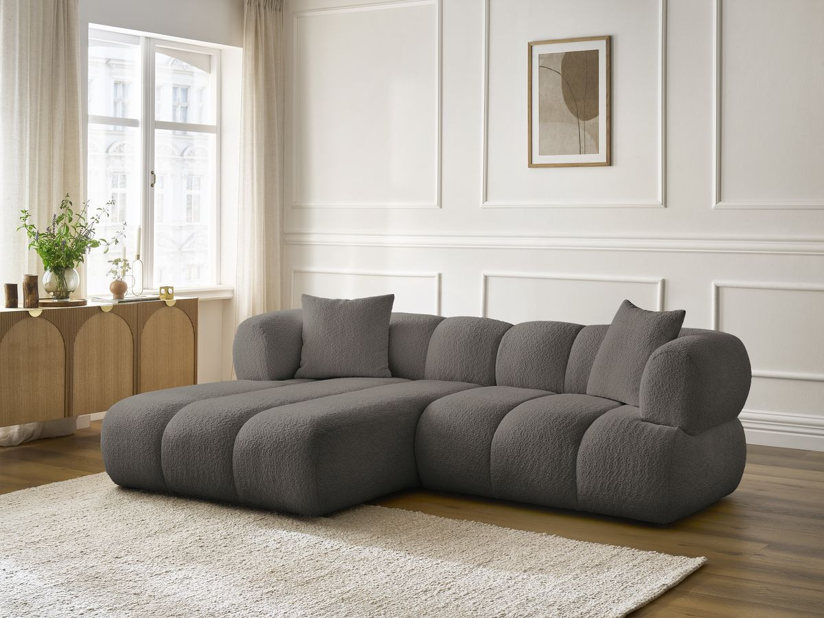 Bobochic Pamira Ecksofa Bouclé-Stoff Braun Ecke links