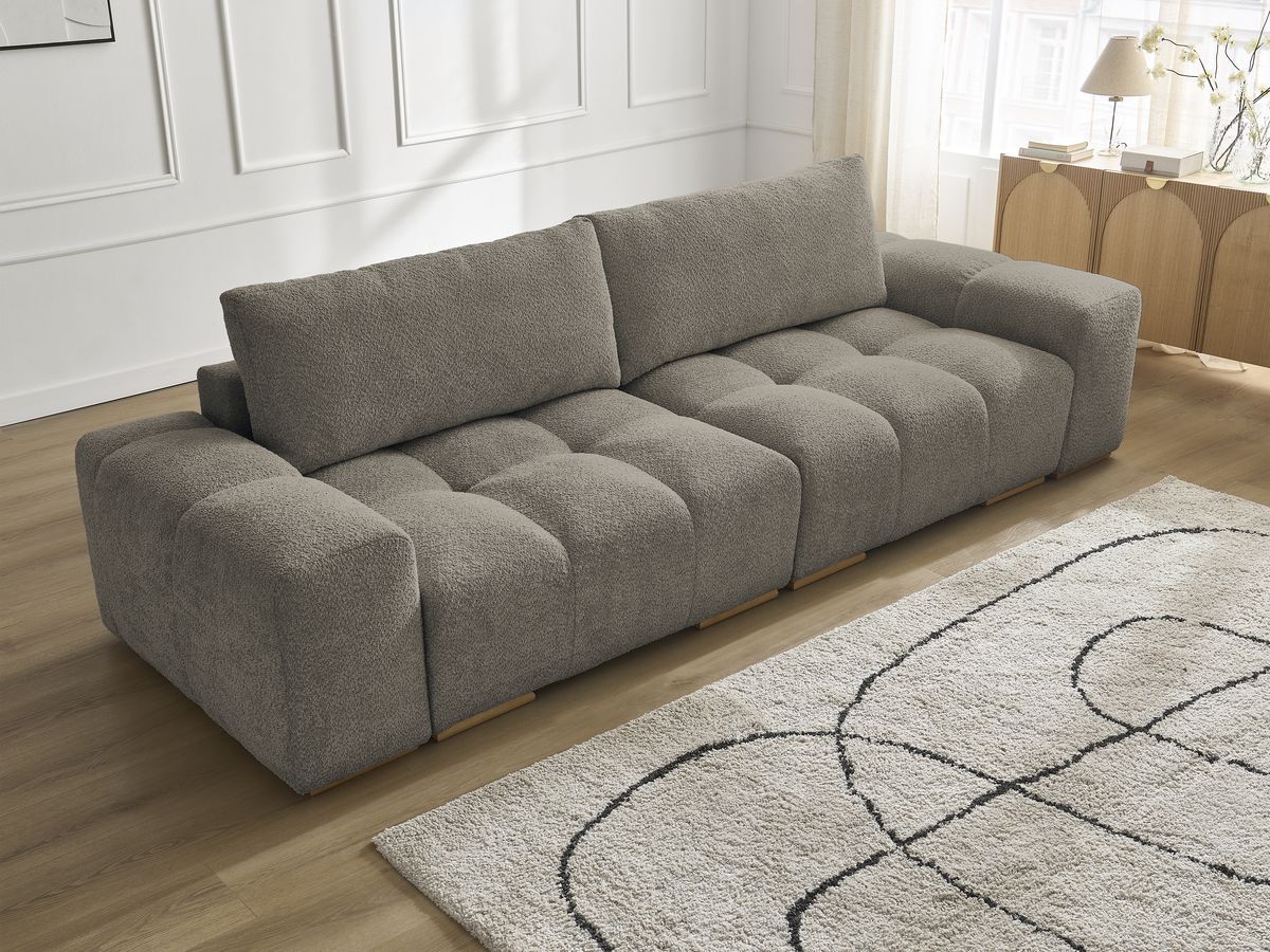 Bobochic Anakin Sofa 3-Sitzer, 2 Kissen Bouclé-Stoff Taupe