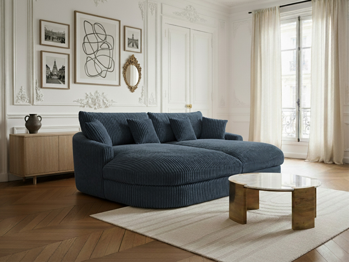 Bobochic Belem Sofa 3-Sitzer Breitcord weich Blau