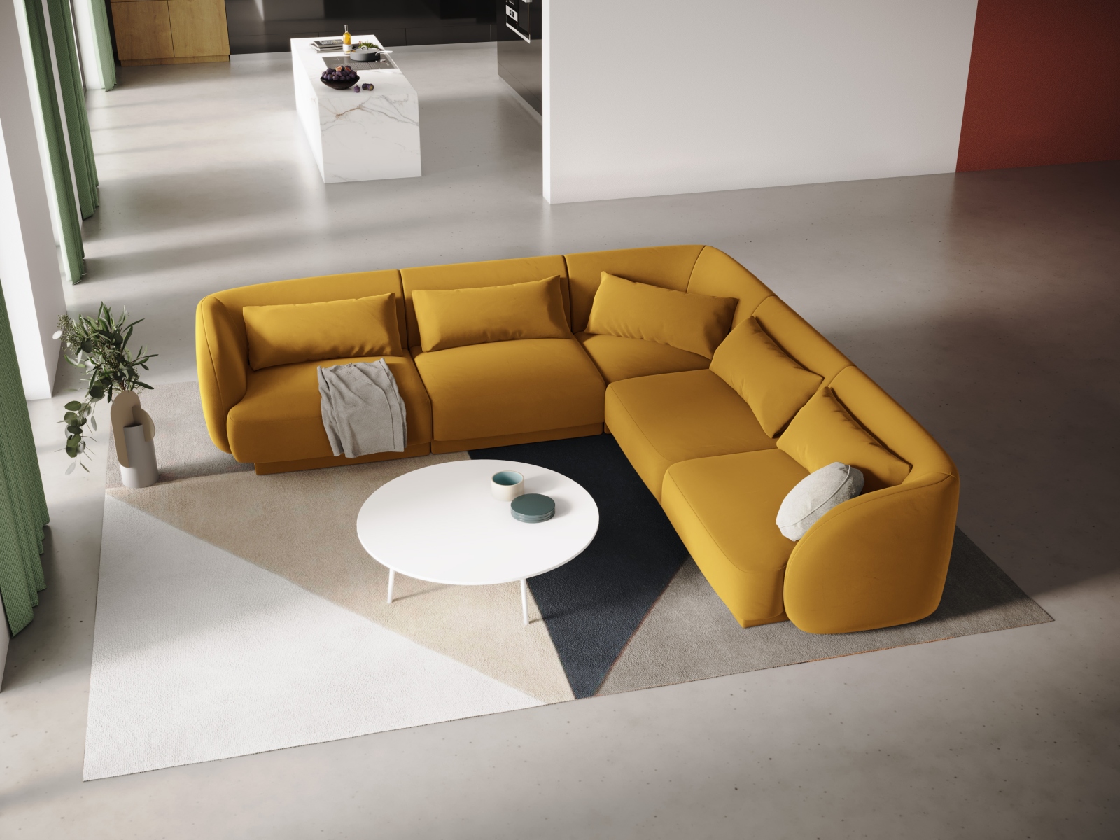 Cosmopolitan Design Wendbares Ecksofa Tulum 5-Sitzer Samt Bluvel Gelb