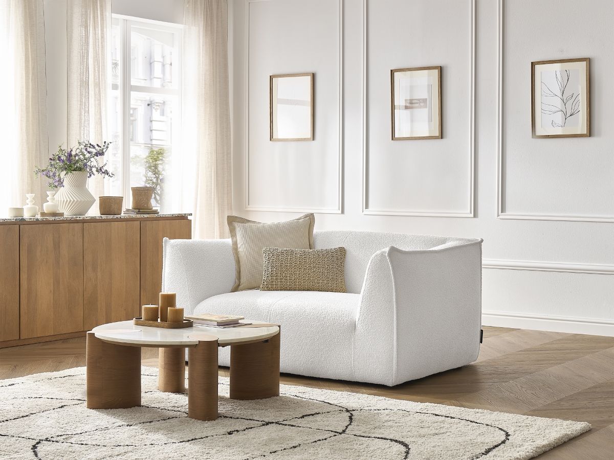 Bobochic Giorgia Sofa 2-Sitzer Bouclé-Stoff Weiß