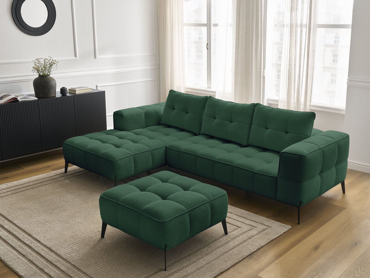 Bobochic Anis Ecksofa mit Pouf Strukturstoff Grün Ecke links