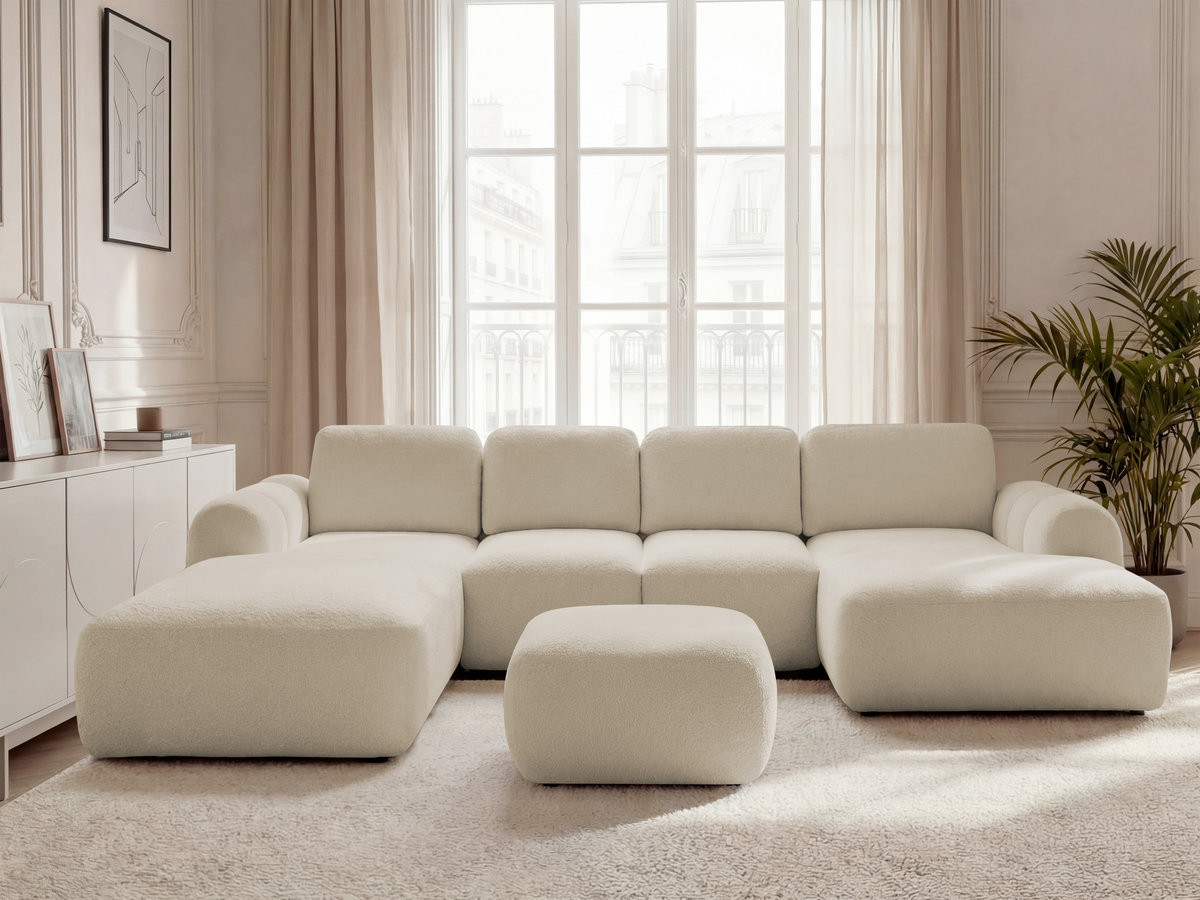 Bobochic Montaigne Wohnlandschaft mit Pouf Bouclé-Stoff Beige Ecke rechts