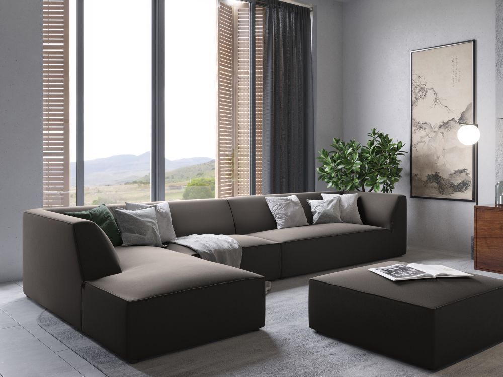 Cosmopolitan Design Ecksofa Siena 5-Sitzer Samt Salvador Dunkelgrau Links