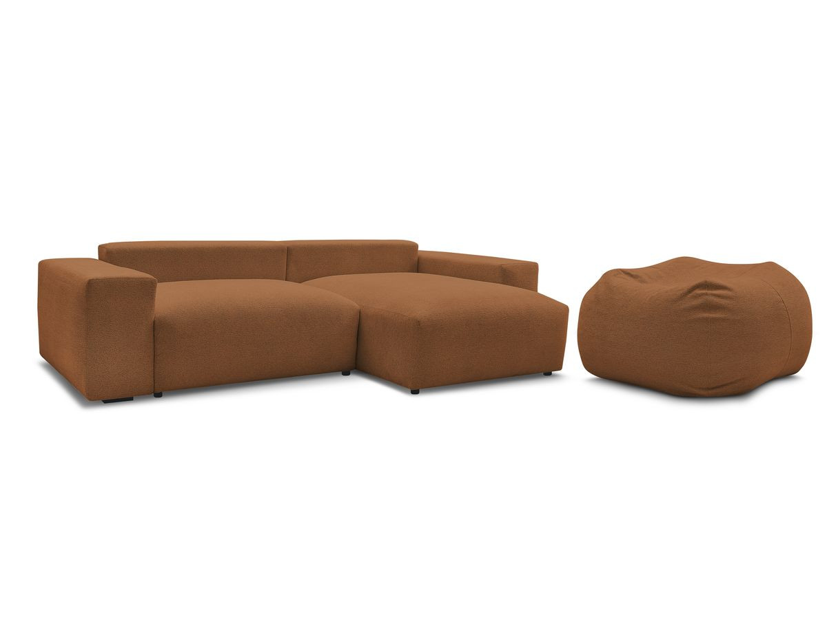 Bobochic Voltaire Ecksofa mit Schlaffunktion und Bettkasten und Pouf Melange-Stoff Orange