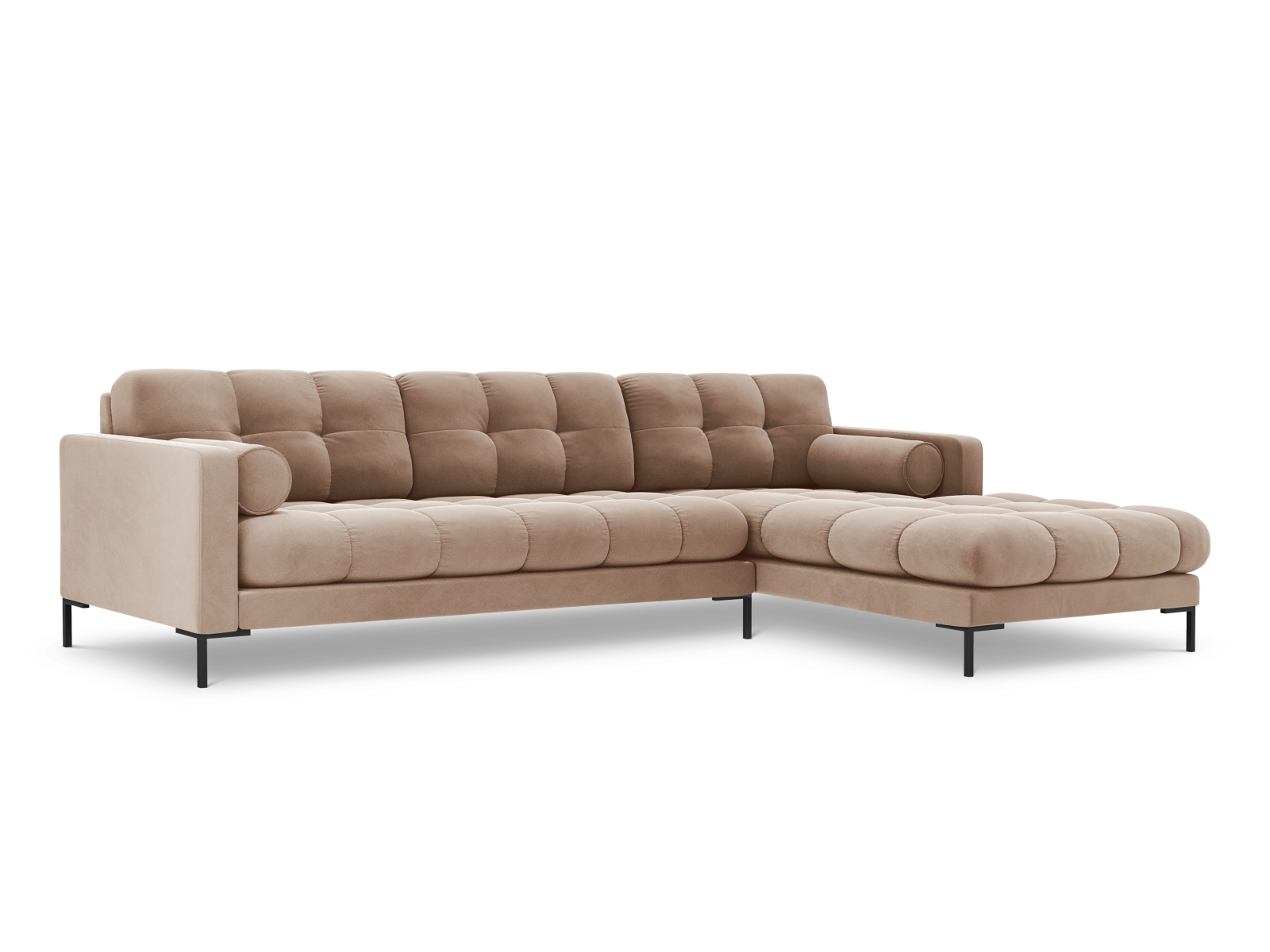 Cosmopolitan Design Ecksofa Bali 5-Sitzer Samt Bluvel Beige Rechts Beine Schwarzes Metall