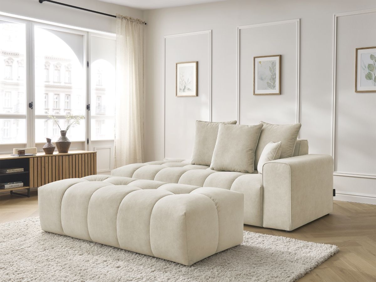 Bobochic Mont-blanc Sofa 5-Sitzer mit Pouf Samt Beige Armlehne rechts