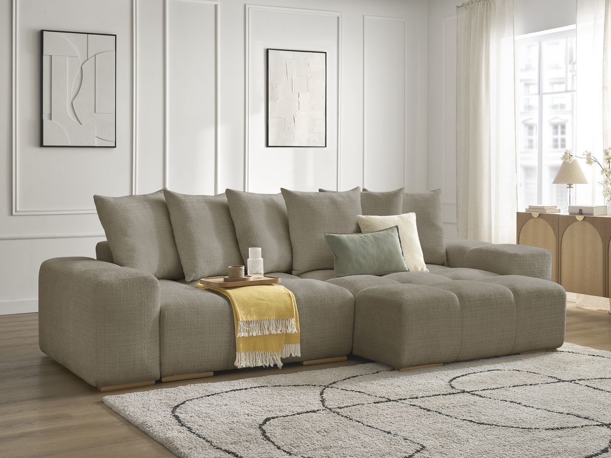 Bobochic Anakin Ecksofa, 6 Kissen Strukturstoff Taupe