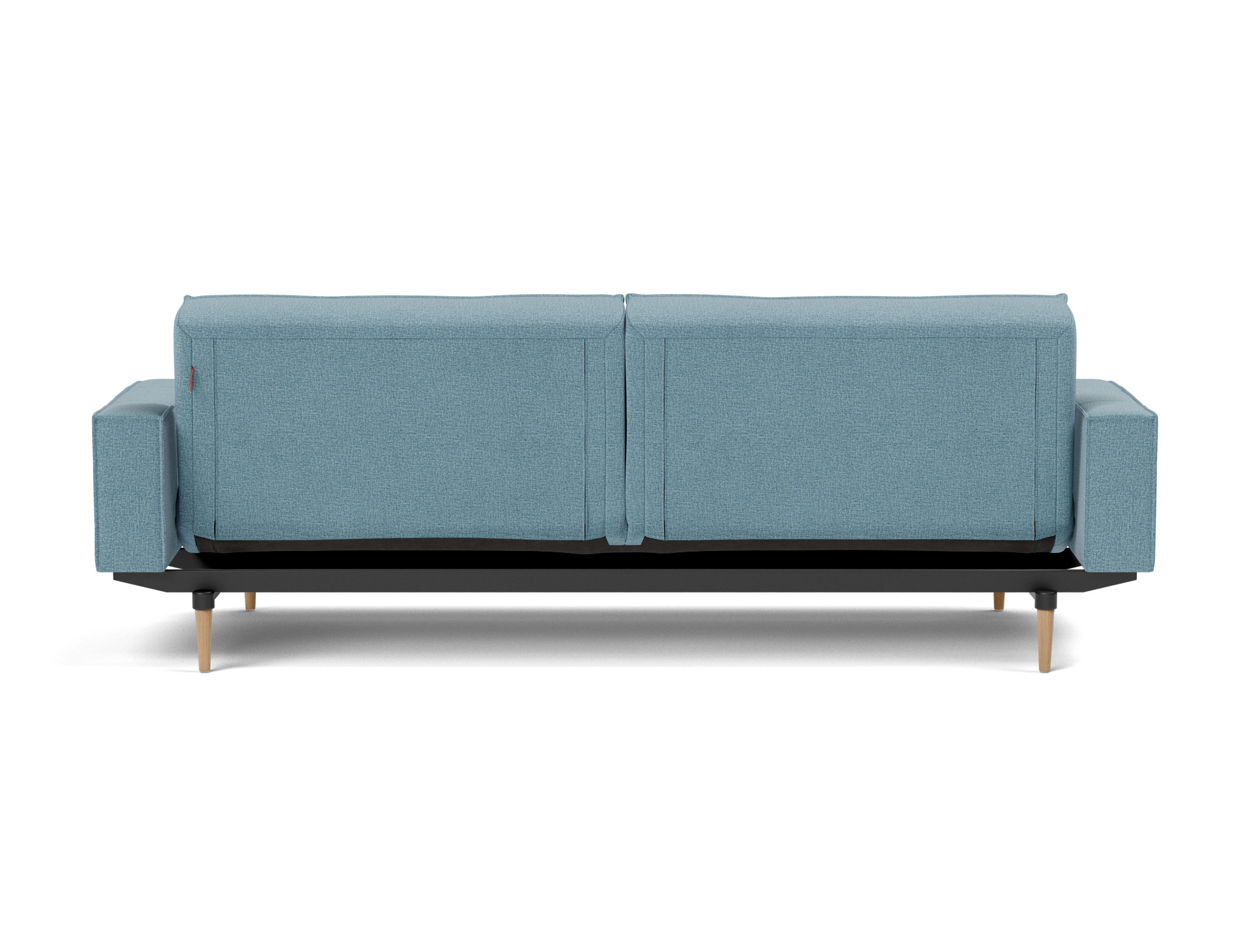 Schlafsofa Splitback mit Armlehnen Flachgewebe Mixed Dance 525-Light-Blue Beine Styletto Eiche hell