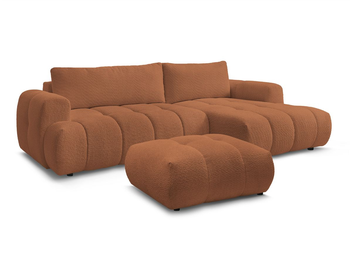 Bobochic Fuji Ecksofa mit Schlaffunktion und Bettkasten und Pouf 292 × 160 cm Bouclé-Stoff Orange Ecke rechts