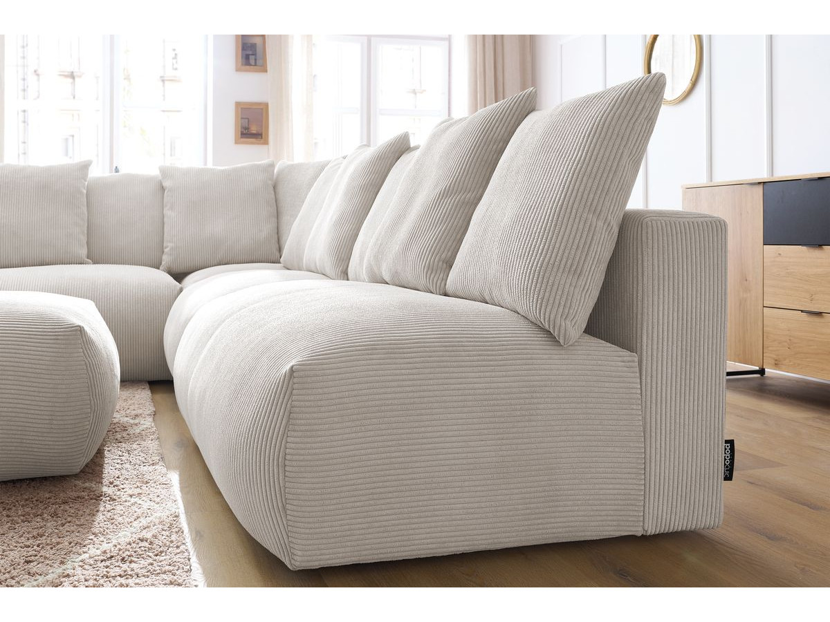 Bobochic Voltaire Ecksofa mit Pouf 322 × 268 cm Cordsamt Beige Ecke links