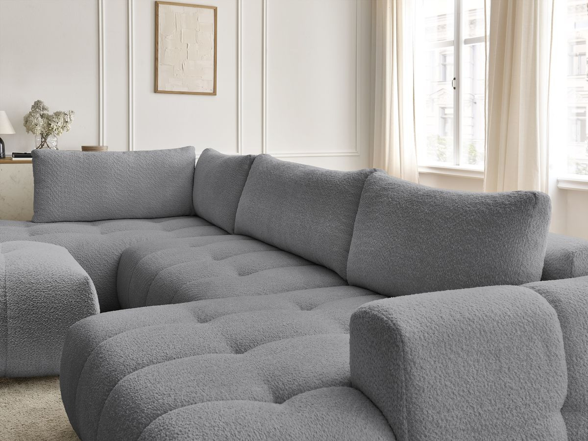 Bobochic Fuji Wohnlandschaft mit Pouf Bouclé-Stoff Dunkelgrau Ecke rechts
