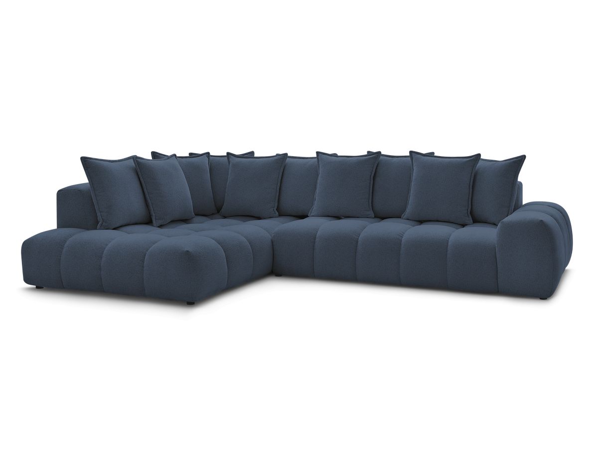 Bobochic Everest Ecksofa, 10 Kissen Melange-Stoff Dunkelblau Ecke links