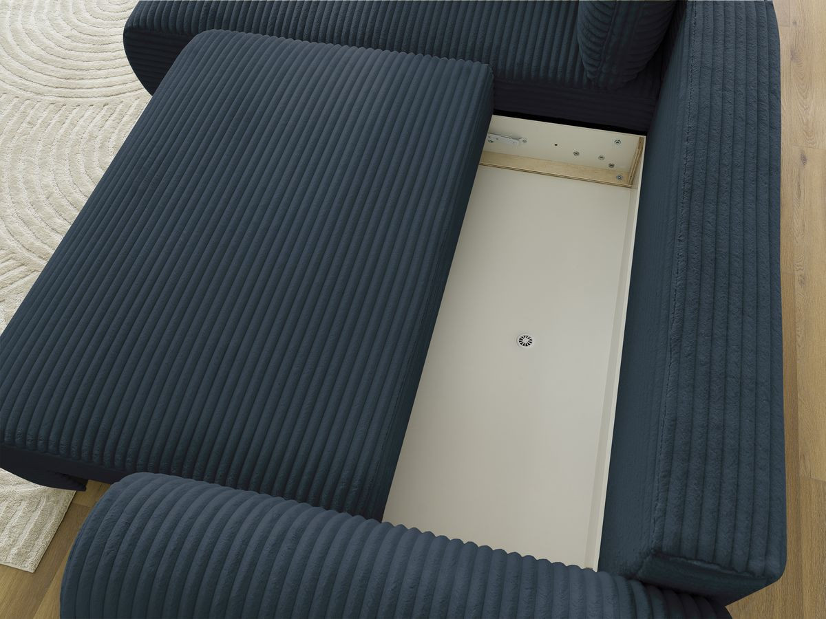 Bobochic Lucien Ecksofa mit Schlaffunktion und Bettkasten 296 × 198 cm Breitcord weich Dunkelblau Ecke links