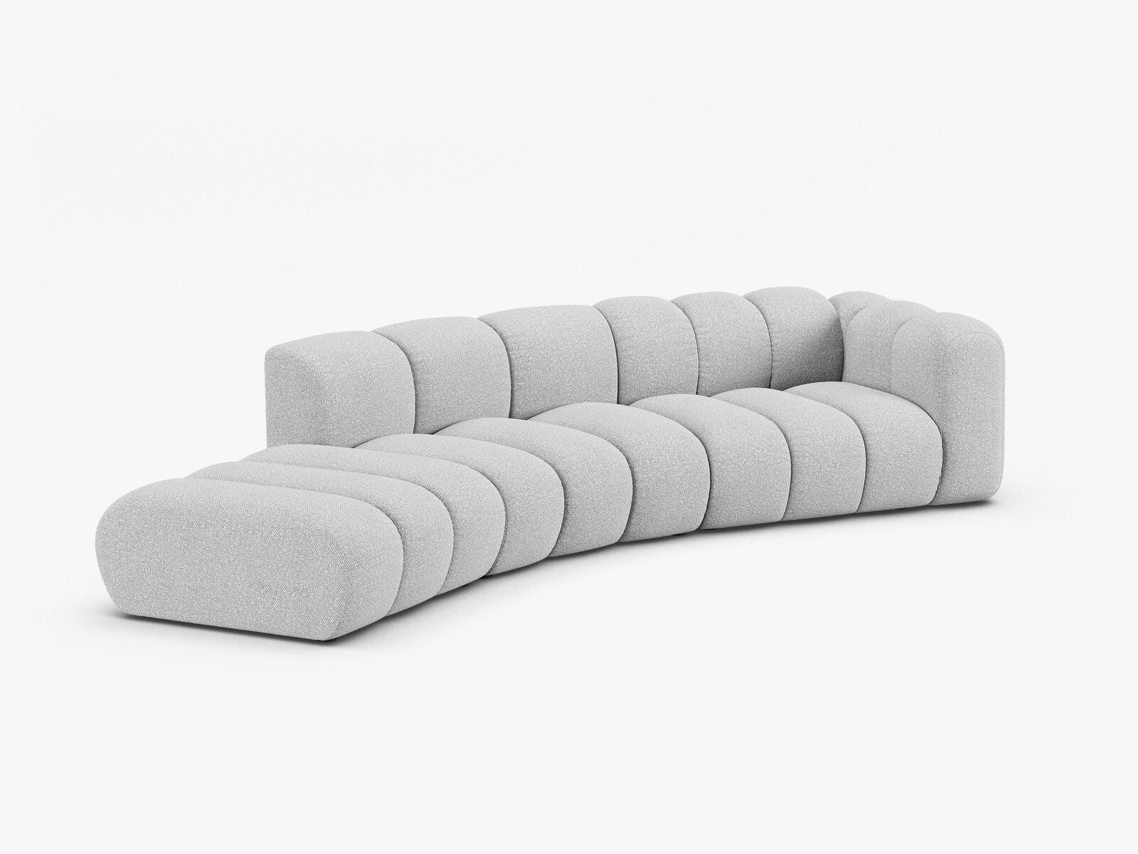 Micadoni Modulares Sofa Lupine 5-Sitzer Links Boucle Baloo Hellgrau