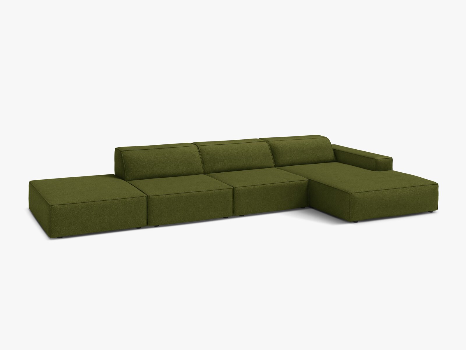 Micadoni Ecksofa Jodie 5-Sitzer Rechts Boucle Baloo Dunkel-Olivgrün