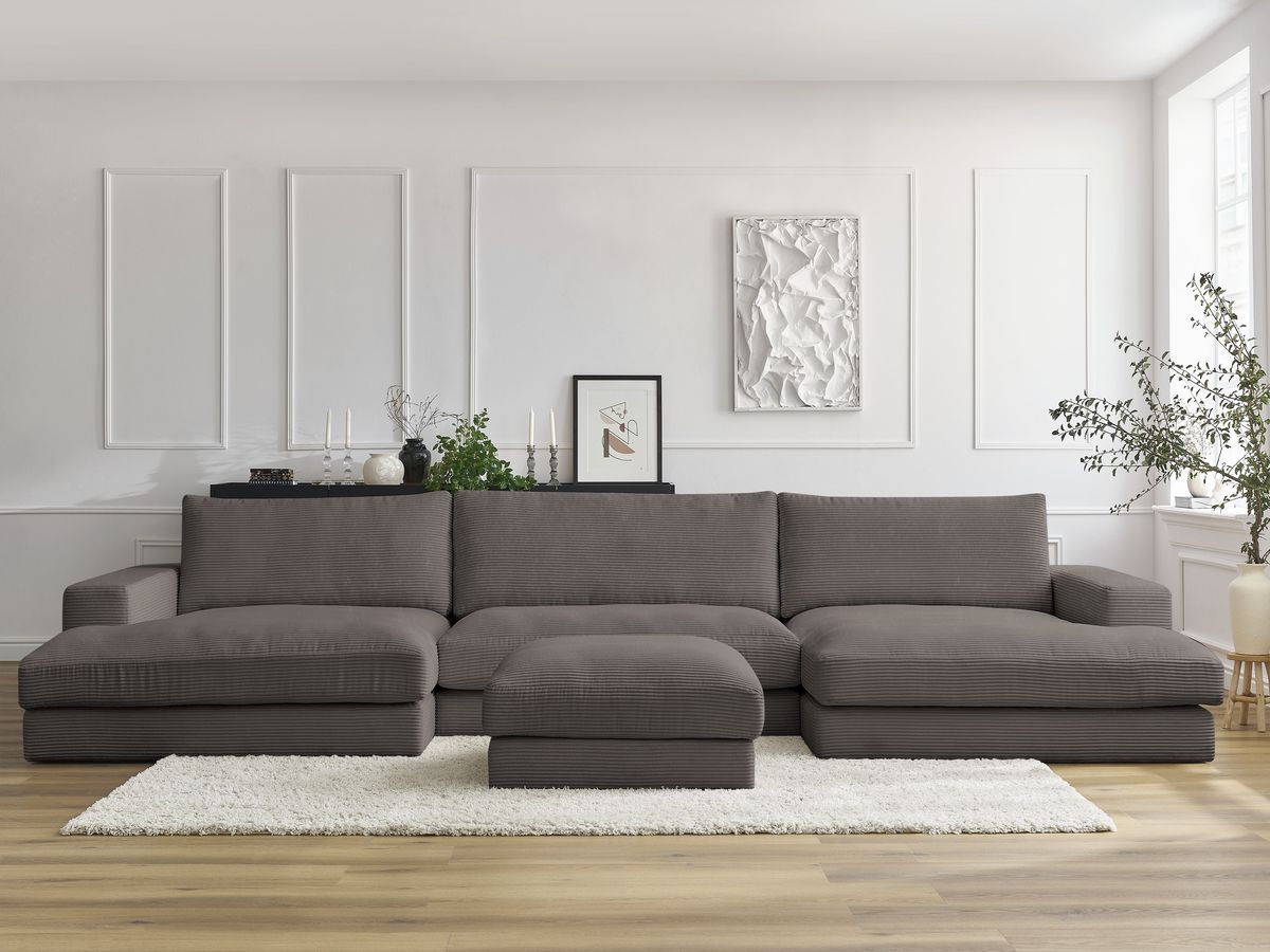 Bobochic Leonard Wohnlandschaft mit Pouf 349 × 159 cm Cordsamt Braun