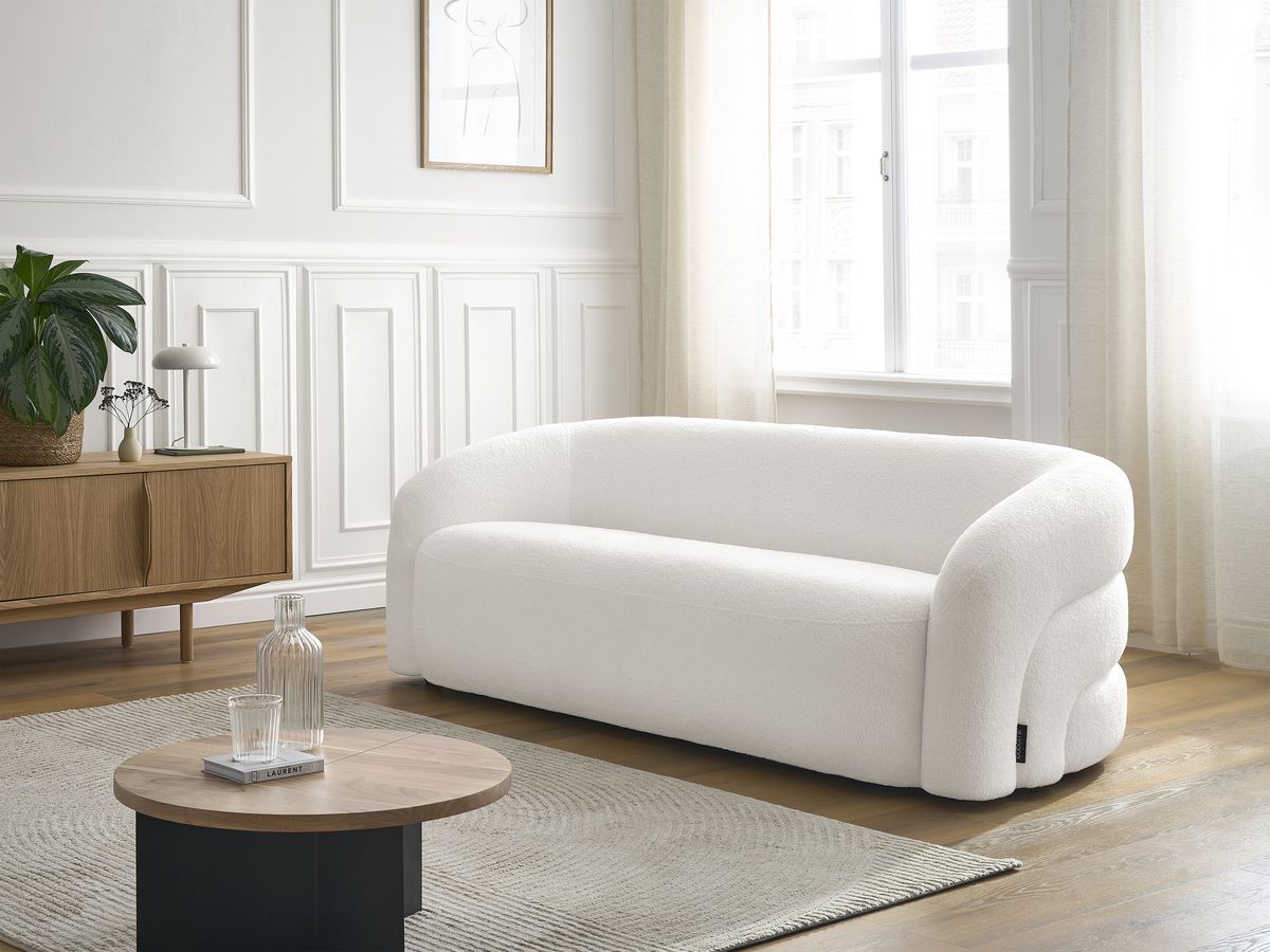 Bobochic Elina Sofa 3-Sitzer Bouclé-Stoff Weiß