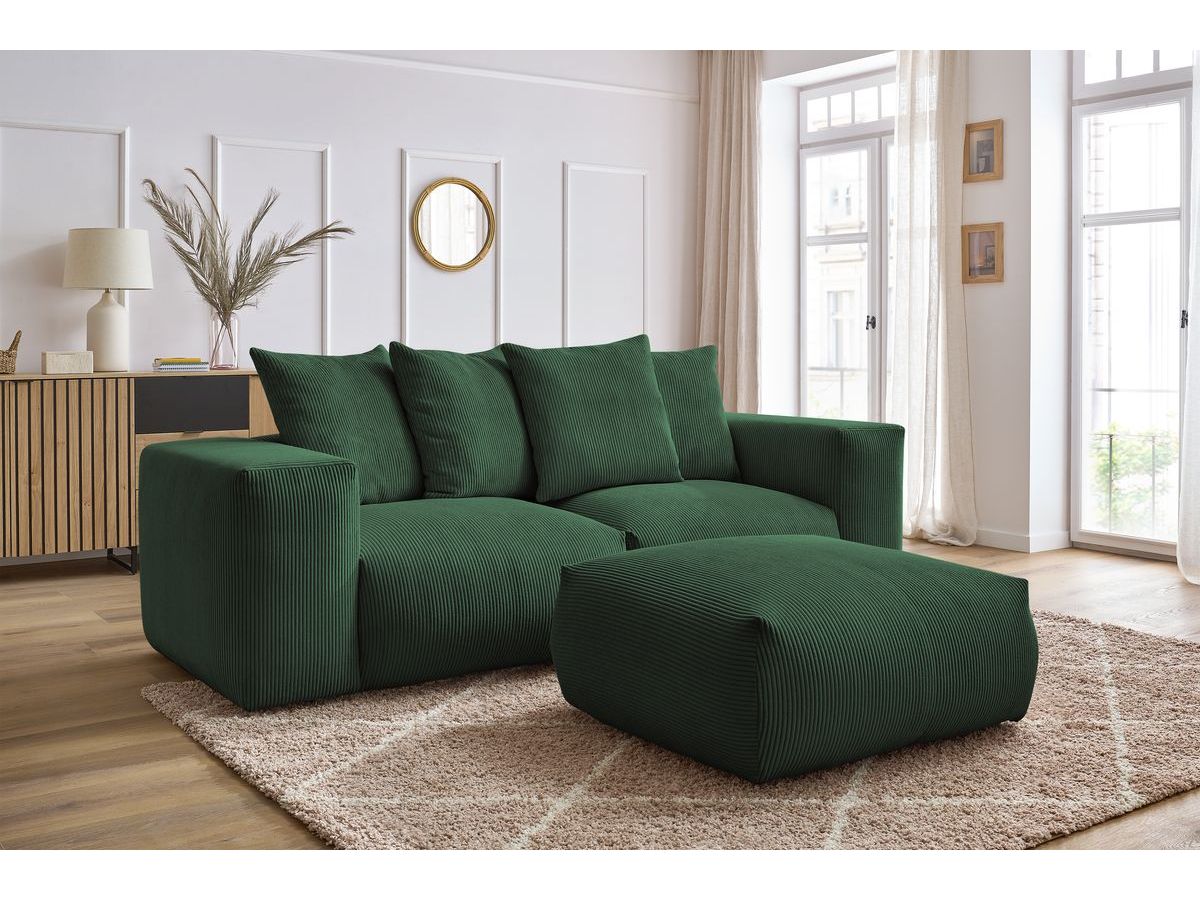 Bobochic Voltaire Sofa 4-Sitzer mit Pouf 248 × 100 cm Cordsamt Grün