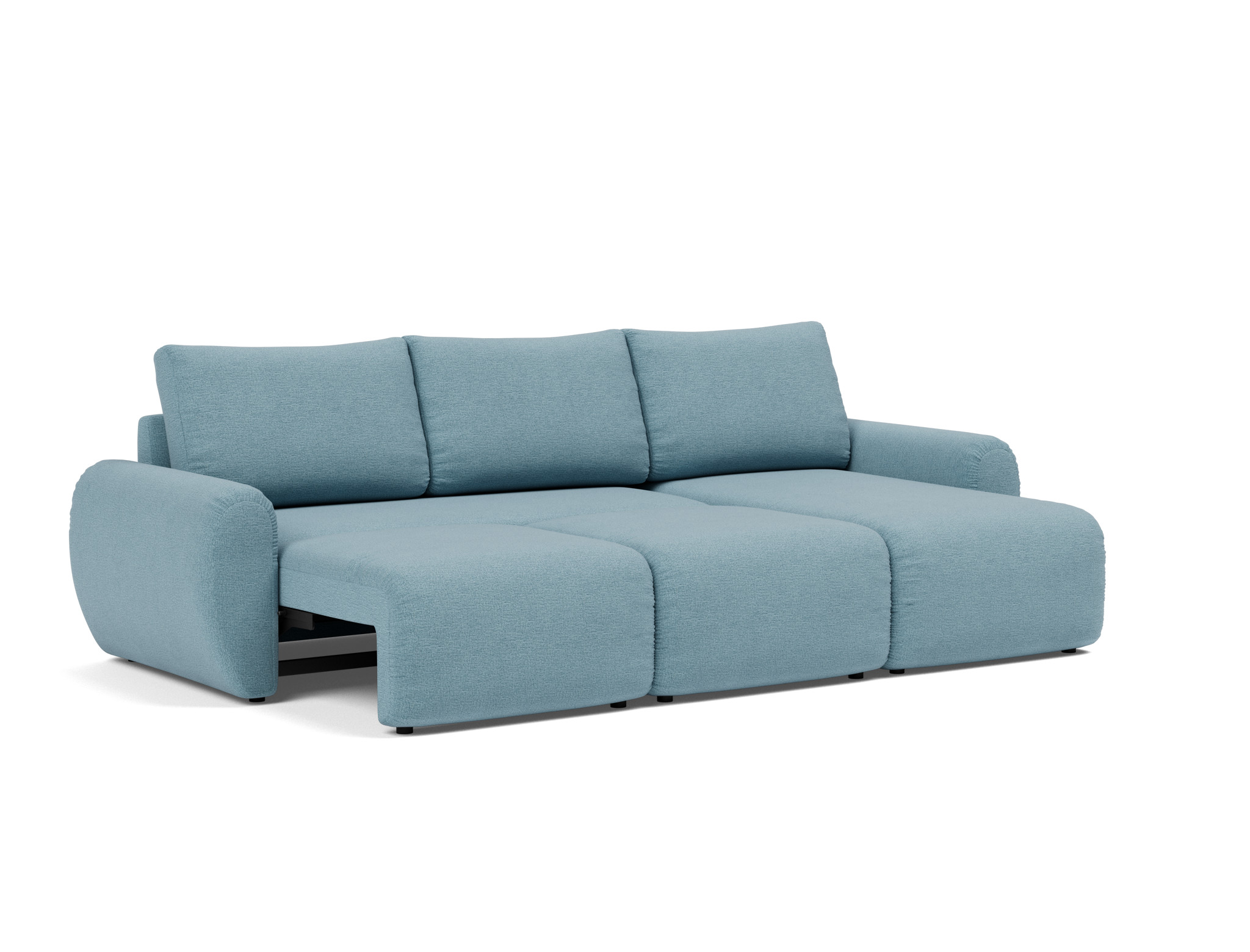 Schlafsofa Norum mit Chaiselongue und Curve-Armlehnen Flachgewebe Mixed Dance 525-Light-Blue