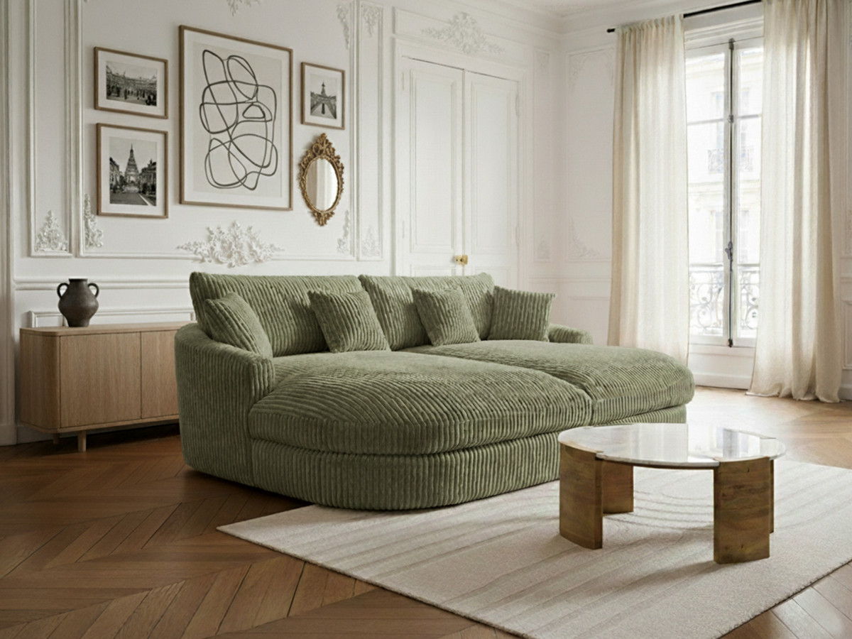 Bobochic Belem Sofa 3-Sitzer Breitcord weich Grün