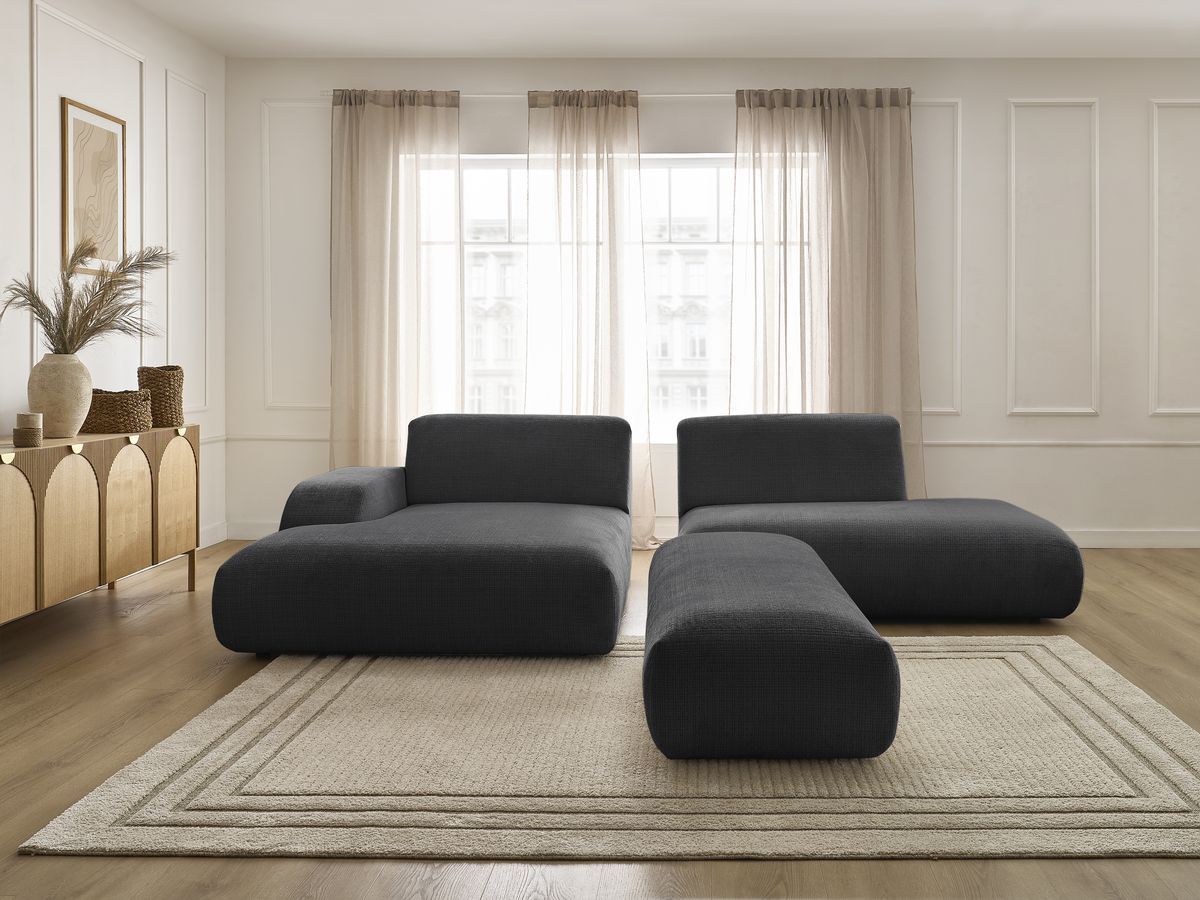 Bobochic Sirius Ecksofa mit Pouf 300 × 170 cm Strukturstoff Schwarz Ecke links