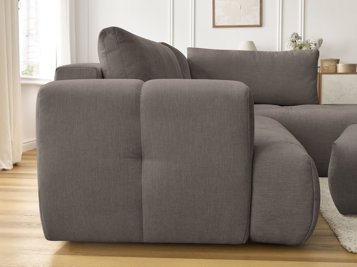 Bobochic Fuji Ecksofa mit Schlaffunktion und Bettkasten und Pouf 282 × 204 cm Stoff Taupe Ecke rechts