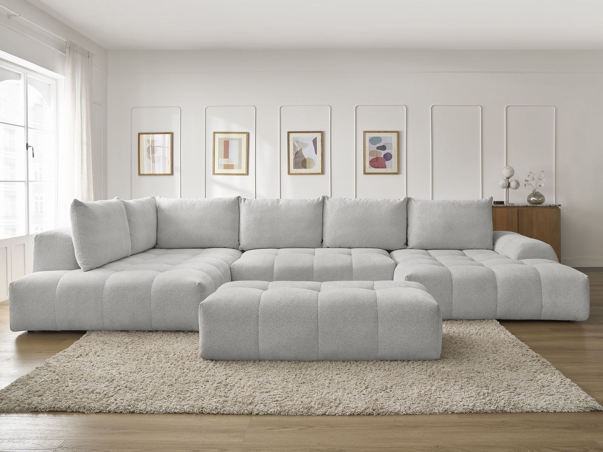 Bobochic Everest Wohnlandschaft mit Pouf, 6 Kissen Melange-Stoff Hellgrau Ecke rechts