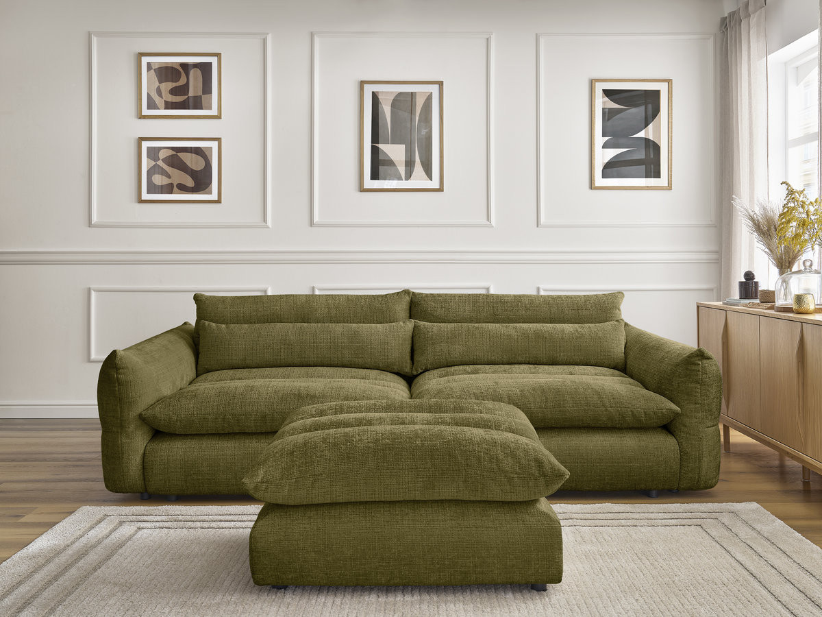Bobochic Neil Sofa 3-Sitzer mit Pouf Strukturstoff Grün