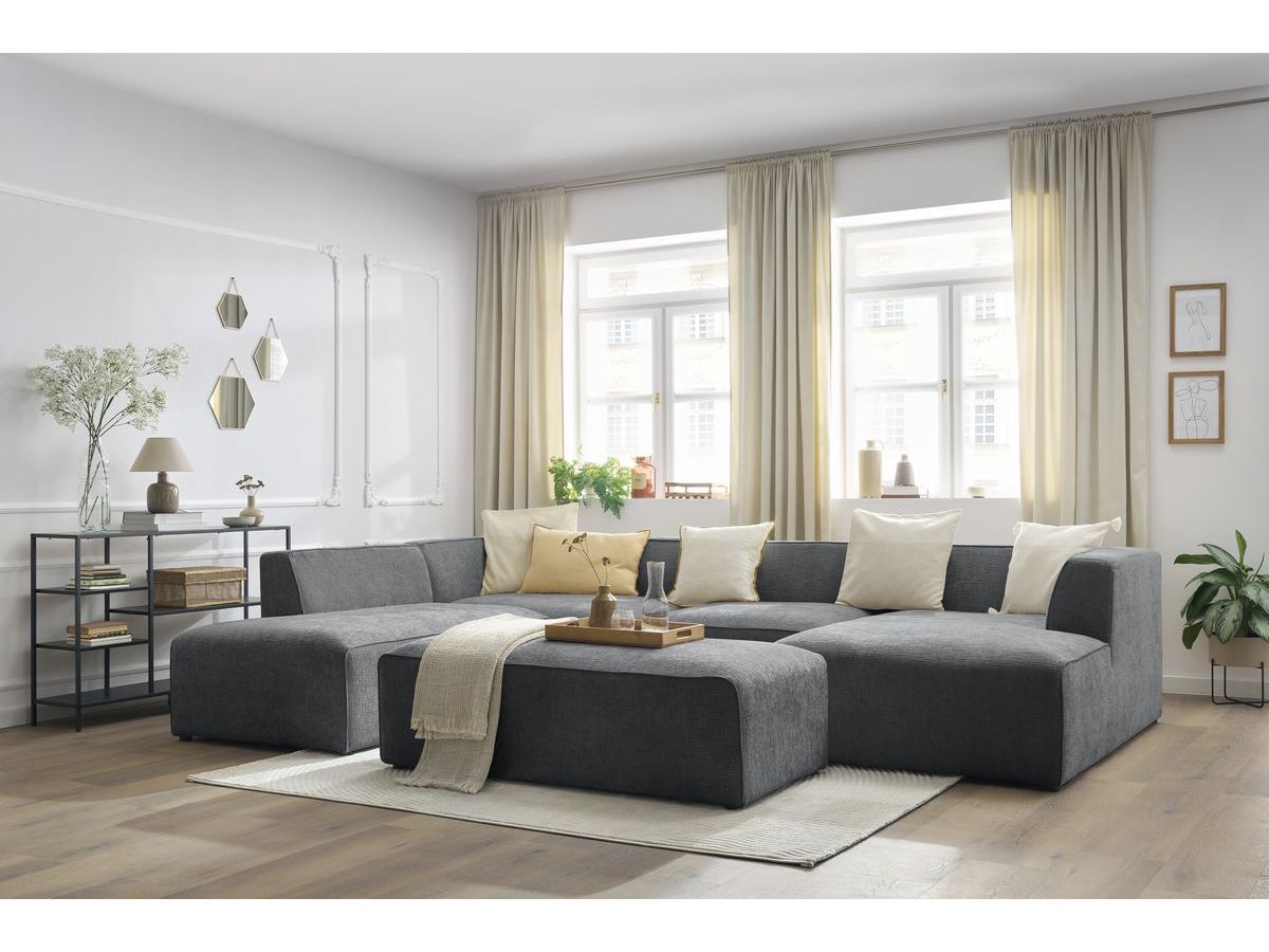 Bobochic Megeve Wohnlandschaft mit Pouf Strukturstoff Dunkelgrau Ecke rechts